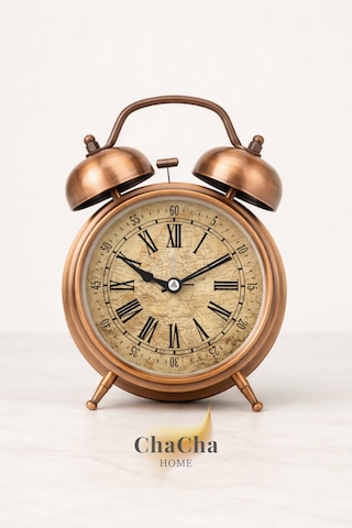 Chacha Home Eterna Bell Vintage Metal Çalar Saat & Premium Masaüstü Dekoratif Obje 22x16 Cm Metalik