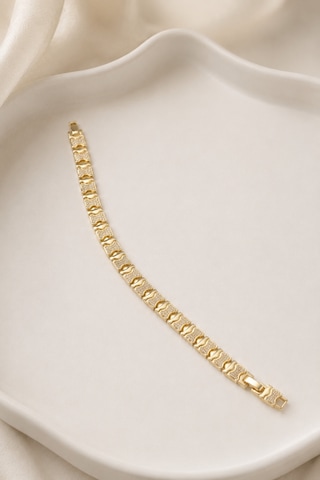 Balenbi Jewelry Kadın Taşlı Dalga Desenli Geometrik Plaka Kararmaz Çelik Bileklik 14k Gold 1139 Altın