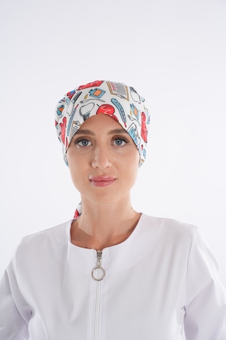 Beyaz İlk Yardım Desenli Tesettür Doktor Hemşire Hastane Aşçı Cer