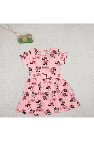 Momikon Minnie Mouse Kız Çocuk Kısa Kollu Pamuklu Elbise Pembe