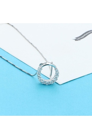 Novahub 925 Ayar Gümüş Kalp Şekilli Kristal Kolye - Kolye Takı Yaka Aksesuar Gümüş