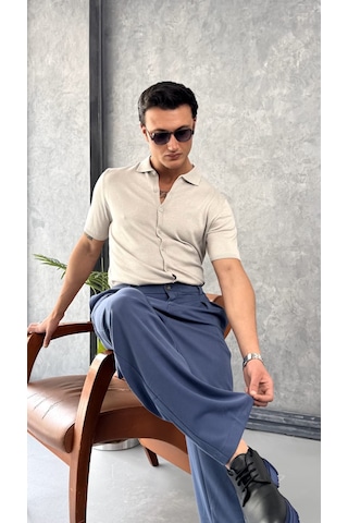 Modefendi Slim Fit Polo Yaka Triko Pamuk Kısa Kollu Gömlek Beyaz