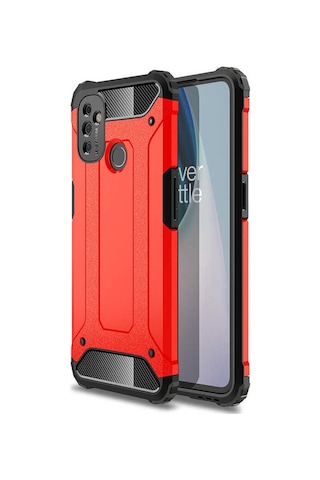 Noktaks - One Plus Uyumlu One Plus Nord N100 - Kılıf Çift Katman Zırh Tank Crash Military Kapak - Kırmızı