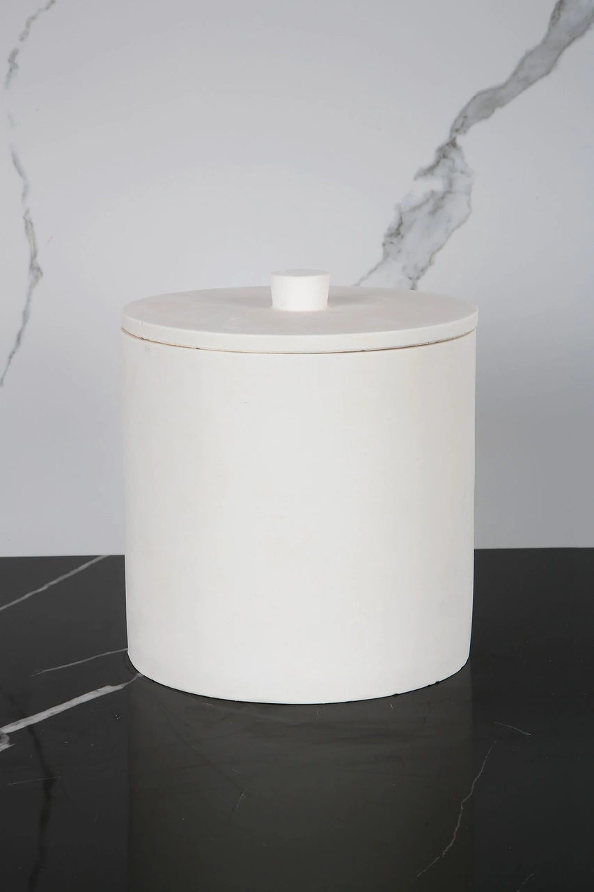 Mermer Desenli Beton Çöp Kovası Banyo Mutfak Tuvalet Wc 18 Cm 4 Litre Beyaz