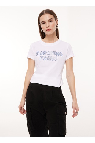 Moschino Jeans Beyaz Kadın Bisiklet Yaka Baskılı T-shirt A0701