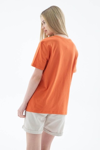 Fashion Friends V Yaka %100 Pamuklu Turuncu Kadın T-shirt 25y0248k1 Turuncu