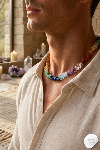 7 Çakra Doğal Taş Kolye Ametist, Akuamarin, Lapis Lazuli, Aventurin, Sitrin, Akik, Kuvars Unisex Çokrenkli