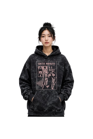 Sevbano Arctic Monkeys Müzik Grubu Baskılı Unisex Oversize Yıkamalı Premi Siyah
