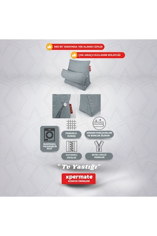 Xpermate Sırt, Bel, Boyun Destekli TV Okuma Yastığı Ameliyat Sonrası Gri