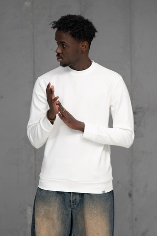 Fbı Slimfit Modal Kumaş Baharlık Sıfır Yaka Likralı Sweatshirt Beyaz