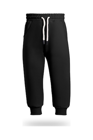 Heyadventure Erkek / Kız Çocuk Jogger Eşofman Altı Cepli Paçası Kaşkorseli Siyah Siyah