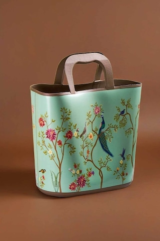 Qutu Hand Bag Tavus Kuşu Desenli Yeşil Plaj Ve El Çantası 3955034