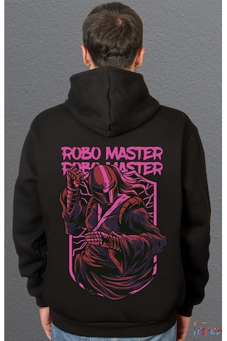 Bumeta Robo Master Streetwear Sweatshirt Unisex Kapüşonlu Hoodie Siyah