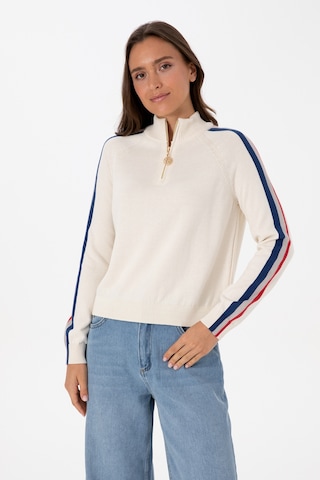 U.S. Polo Assn. Kadın Krem V Yaka Fermuarlı Kazak 50314691-VR071