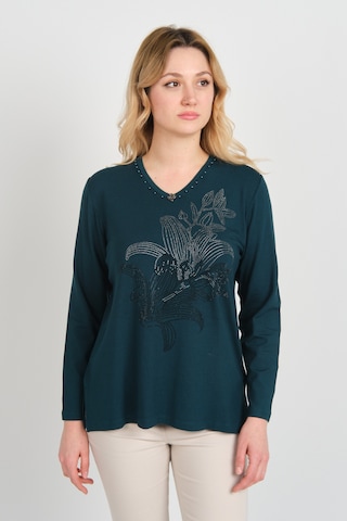 Detay Triko Kadın Önü Taş Süslemeli Yakası Boncuk Detaylı Uzun Kol Anne Bluz 5747 Zümrüt Zümrüt