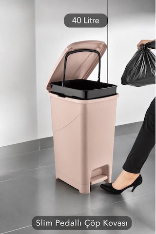 Omnipazar Srl-3030 Slim Pedallı Plastik Çöp Kovası İç Kovalı 40 Litre Pembe