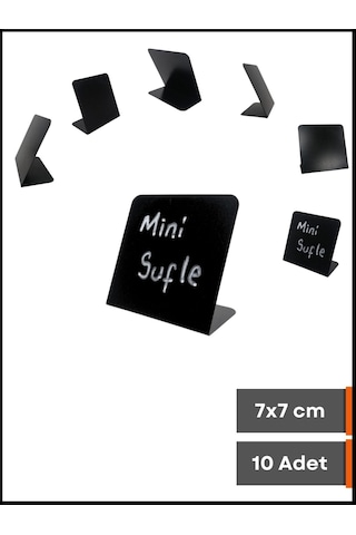10 Adet Silinebilir Karatahta Siyah Etiket 7 x 7 CM Ayaklı İsimlik