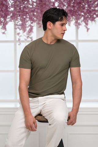 Paul Martin Slimfit Lyocell Kumaş Likralı Küçük Armürlü Bisiklet Yaka T-shirt Haki