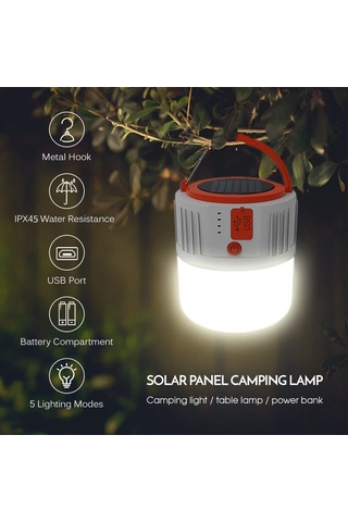 Jfyoda Çok Fonksiyonlu Usb Kamp Fener Taşınabilir Güneş Paneli Beyaz