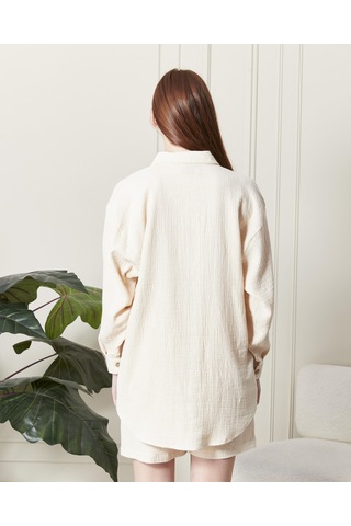 Soft Koton Kumaş Şort Gömlek Takım-3300-krem Krem