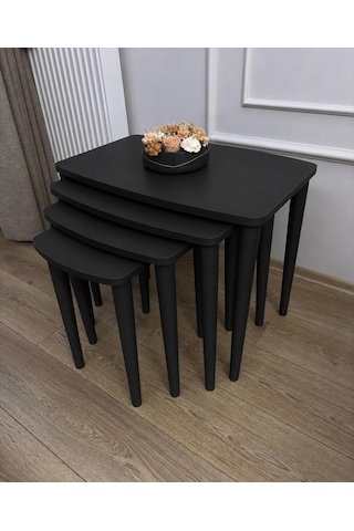 Başaran Concept Üst Kalite 1. Sınıf Mdf Siyah Lake Boyalı 4 Lü Zigon Sehpa Siyah Lake Sehpa