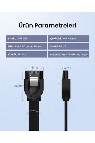 Ugreen 90 Derece Sata 3.0 Disk Kablosu 50 Cm, 30797