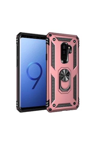 Samsung Galaxy Uyumlu S9 Plus Kılıf Sofya Yüzüklü Standlı Zırhlı Silikon Kılıf