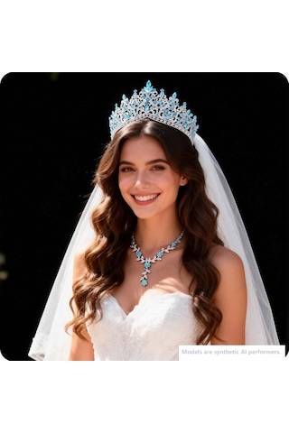 Kadınlar İçin Tiaras Ve Kronlar, 3'lü Paket Tiaras Küpe Kolye, Kristal Gelin Takı Seti, Kostüm Partisi Cadılar Ba Çok Renkli