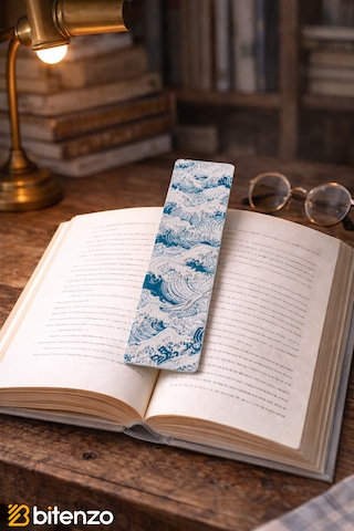 Mavi Dalga Desenli Kitap Ayracı