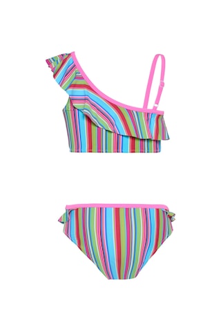Toosalty Kız Çocuk Çok Renkli Mavi Çizgili Pembe Biyeli Bikini Takımı 25sg003st Çok Renkli