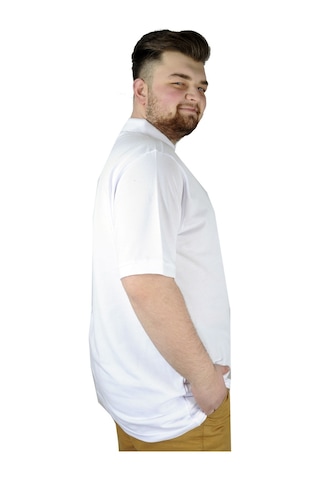 Mode Xl Battal Beden Erkek Tshirt Polo Yaka Nakışlı Klasik Pike 20553 Beyaz 001