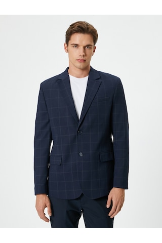 Koton Blazer Ceket Ekose Kapaklı Cepli Düğmeli Regular Fit Lacivert Ekose 5wam50009hw Lacivert