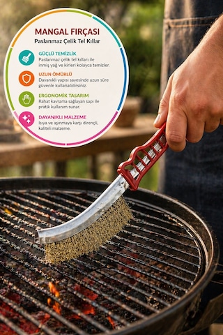 Mangal Temizleme Fırçası Çelik Tel Izgara Temizleyici Barbekü Grill Fırçası Dayanıklı Saplı