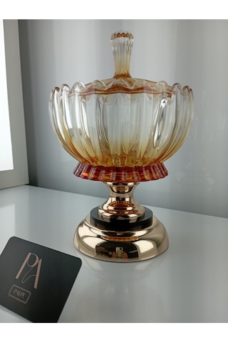 Kristal Gondol Kapaklı Şekerlik Sunumluk Söz Nişan Kız İsteme Çikolatalık Dekoratif Obje Biblo Süs Eşya Gold