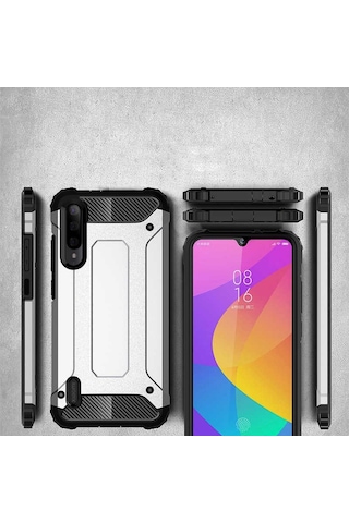 Noktaks - Xiaomi Uyumlu Xiaomi Mi A3 - Kılıf Çift Katman Zırh Tank Crash Military Kapak - Gri