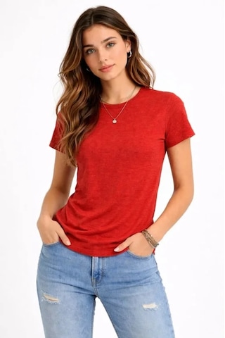 Mythrıva Flam Kumaş Melanj Dokulu Regular Fit Tişört Bisiklet Yaka Yazlık T-shirt - Kiremit
