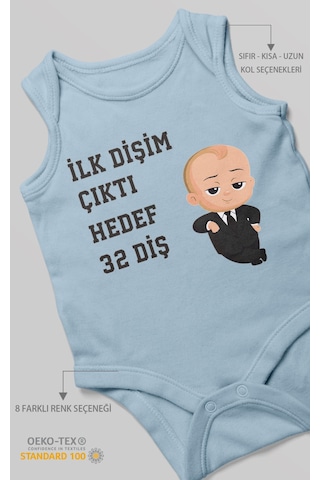 Morivokids İlk Dişim Çıktı Hedef 32 Diş Sıfır Kollu Bebek Body Bebe Mavisi