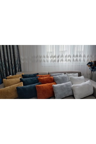 3- Lü Kare Takım Kırlent / Yastık 2 Kenar Hardal / 1 Orta Hardal