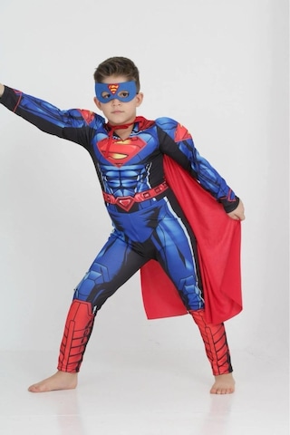 Life For Moda Erkek Çocuk Kaslı Superman Kostümü - Süper Kahraman Kostümü, Parti Kostümü Mavi