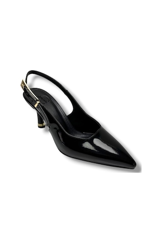 Ceylan Shoes 421-26 Rugan Deri Arkası Açık İnce Topuk Kadın Stiletto Siyah