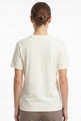 Goffra Kadın Vision Bisiklet Yaka Premium Kalite Yoğun Dokulu Pamuklu T-shirt Krem W101-r0220-02