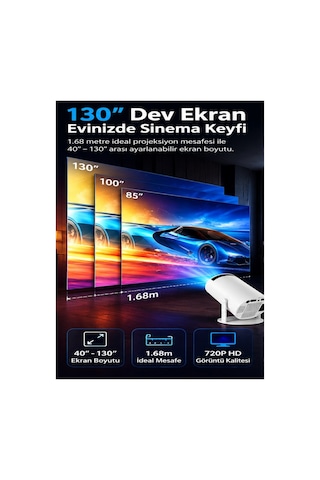 Akıllı Projeksiyon Cihazı 4k Destekli Android 11 Wifi Kablosuz Taşınabilir Mini Projektör 130 İnç 720p Hd Ev Sinema Sistemi Beyaz - 937438755 Beyaz - 937438755