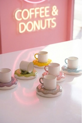 Acar Donut 6 Kişilik Kahve Fincan Takımı - 90 Ml Çok Renkli