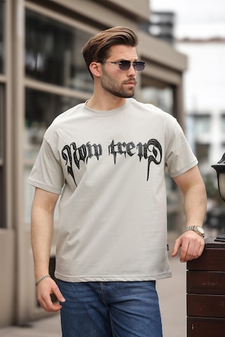 Madmext Boyalı Gri Baskılı %100 Pamuk Erkek T-shirt E7141 Boyalı Gri