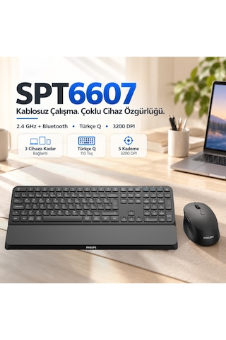 Philips SPT6607 Kablosuz Türkçe Q Klavye & Mouse Set