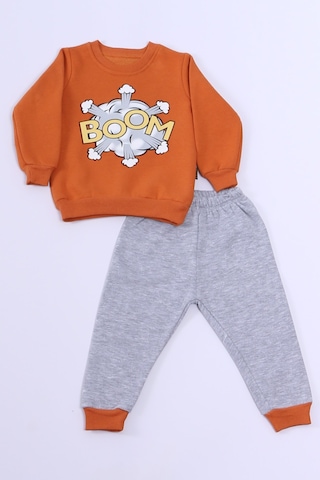 Erkek Bebek 3 İplik Eşofman Takımı Boom Baskılı A33 kahverengi