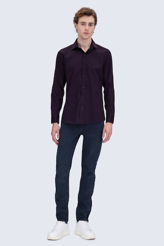 Hatemoğlu Kırmızı Slim Fit Açık İtalyan Yaka 100% Pamuk Uzun Kollu Spor Gömlek