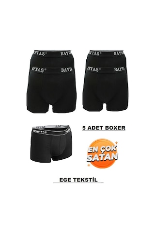 Baytaş Pamuklu Ekonomik Likralı Erkek Boxer 5'Li Siyah