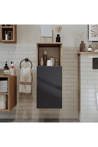 Banyo Dolabı Mat Mdf 90 X 35 Cm Banyo Boy Dolap Atlantik Antrasit Atlantik Çam - Antrasit