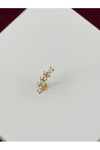 Taşlı Yaprak Detaylı Gold Piercing Gold